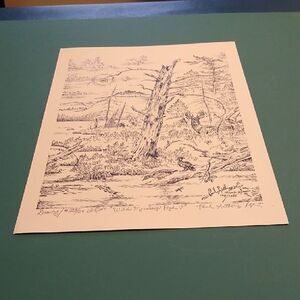 Black and White Rural Landscape Illustration with Tree